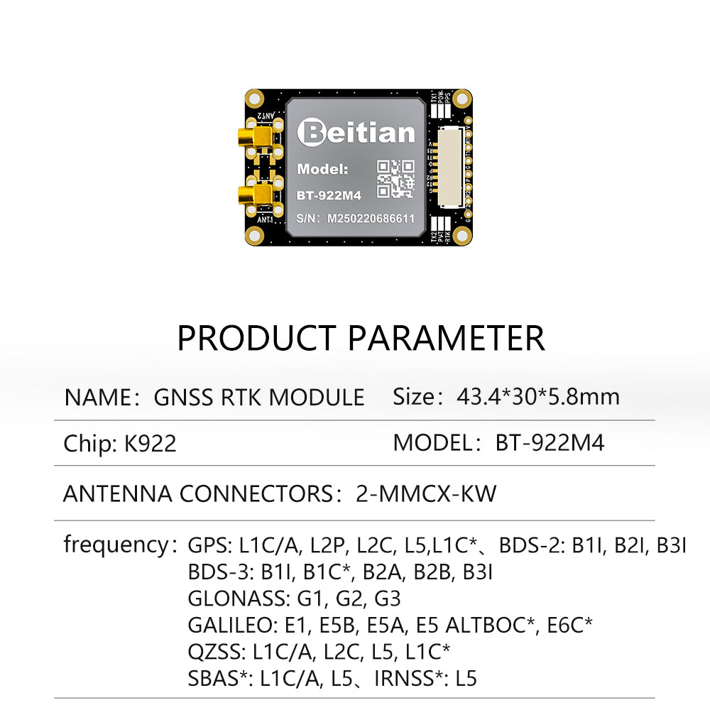 Beitian Sino K922 high-precision GNSS module RTK positioning and orientation board for drone driving test BT-922G1 Beitian Sino K922 high-precision GNSS module RTK positioning and orientation board for drone driving test BT-922G1